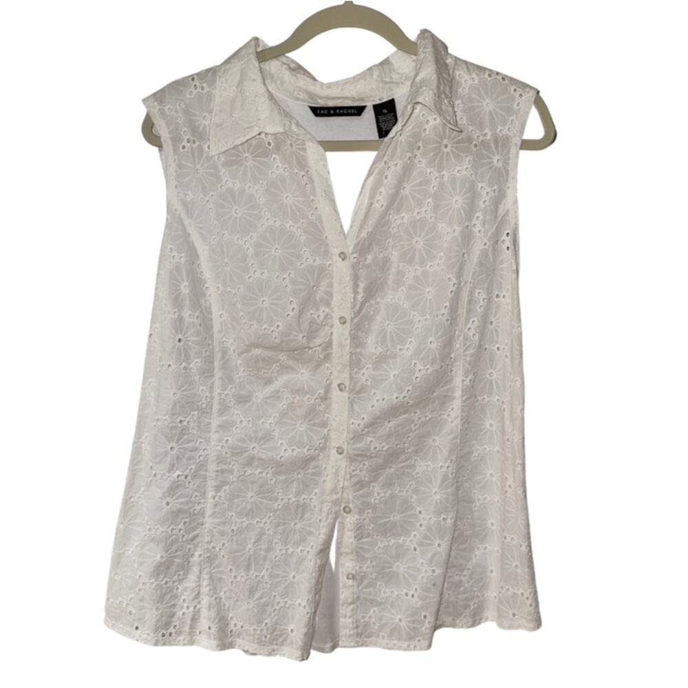 ZAC & RACHEL White Floral Design Eyelet Sleeveless Top XL - Picture 1 of 5